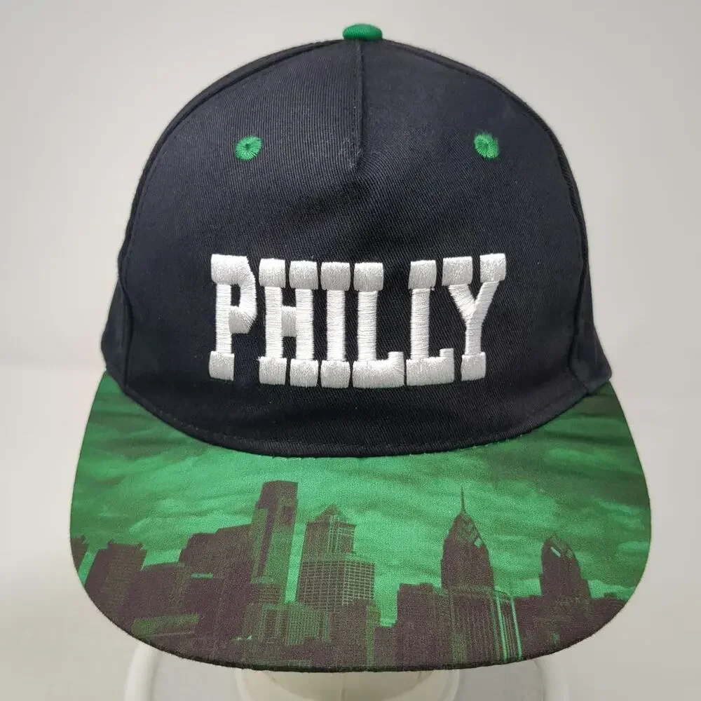 5 Panel Black Green One Size Philly Skyline Graphic Embroidered Snapback Hat